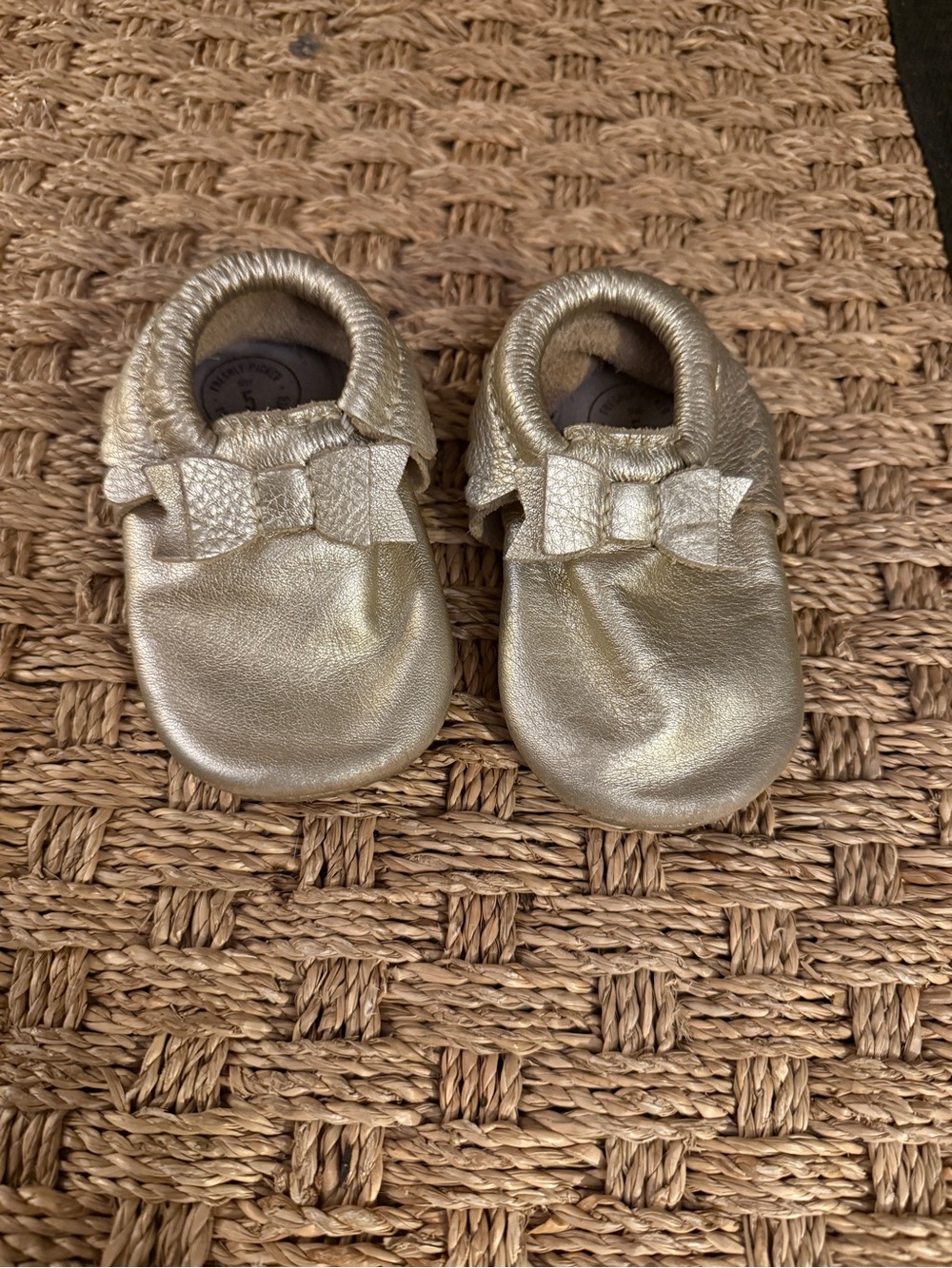 Freshly Picked Metallic Gold Baby Moccasins with Bow